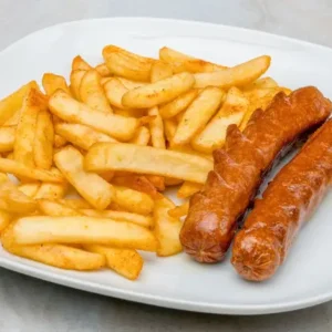 Pølse med pommes frites